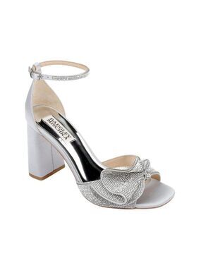 Badgley Mischka Silver Rhinestone Block Heel Sandals Sz 8.5
